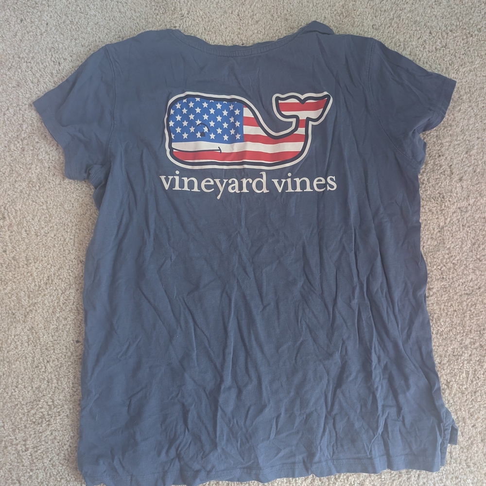Vineyard Vines Blue T-Shirt with American Flag Whale
